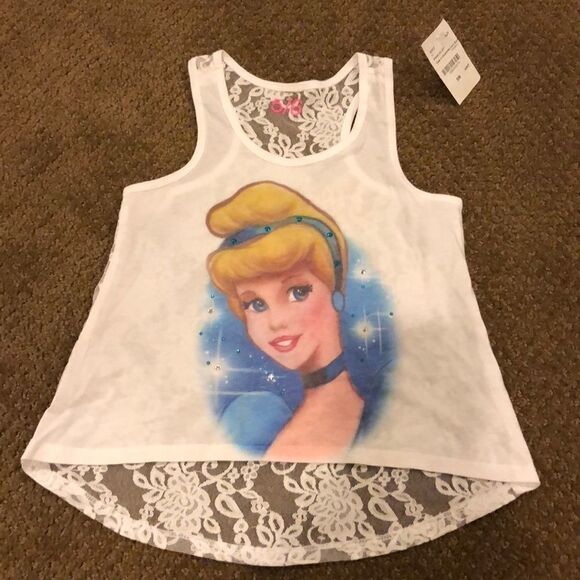 Girls White Cinderella Painted Lace Tank Top - Picture 1 of 6